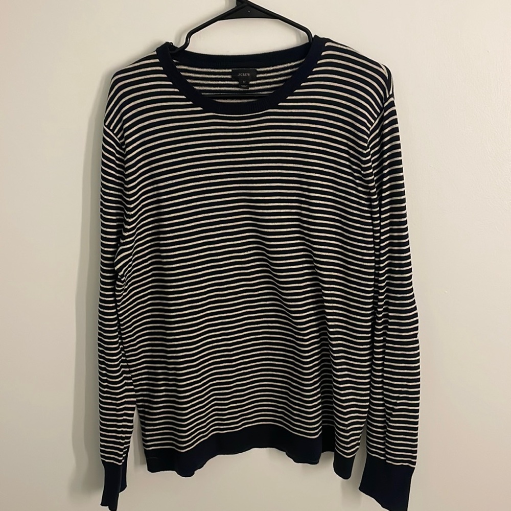 J Crew men’s sweater, size M, color blue/white stripe, perfect for spring/fall